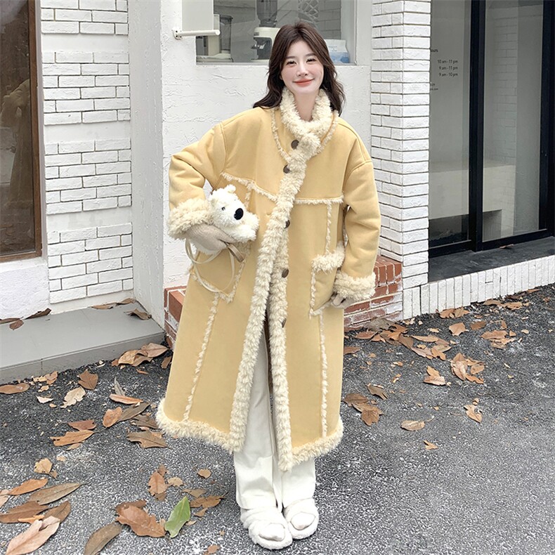 双面穿长款皮毛一体大衣女2024冬季新款韩系温柔风宽松毛茸茸棉服图片