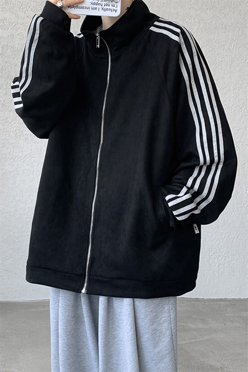 8XL-M春季大码外套男重磅条纹麂皮绒棒球服立领夹克衫JK004P75,男装夹克,电商B312