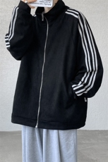 8XL-M春季大码外套男重磅条纹麂皮绒棒球服立领夹克衫JK004P75，男装夹克，电商B312