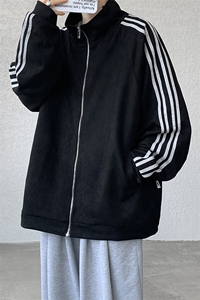 8XL-M 春季大码外套男重磅条纹麂皮绒棒球服立领夹克衫JK004P75图片