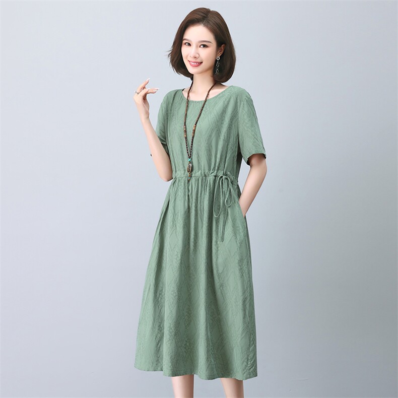 夏季棉麻连衣裙2025新款中年妈妈时尚休闲长裙气质减龄透气夏装服,女装连衣裙,依恋蒂丝