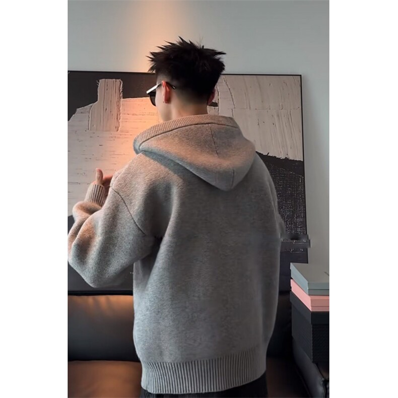 cleanfit黑色开衫外套男款秋冬季慵懒风毛衣高级感美式连帽针织衫,男装针织衫/毛衣,星座1212