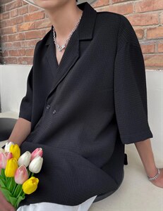 夏季短袖衬衫华夫格休闲衬衣C617P36图片
