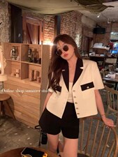 现货拼色小西装短袖，女装西装，F/TU