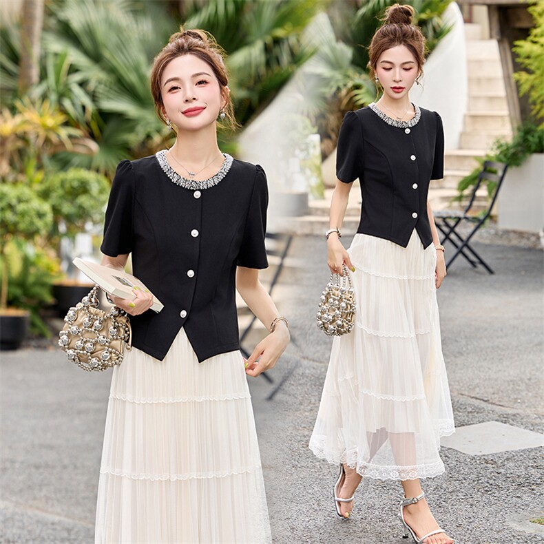 夏季新款2025重工网纱半身裙时尚气质收腰显瘦圆领品质感群，女装连衣裙，涵亦佰惠