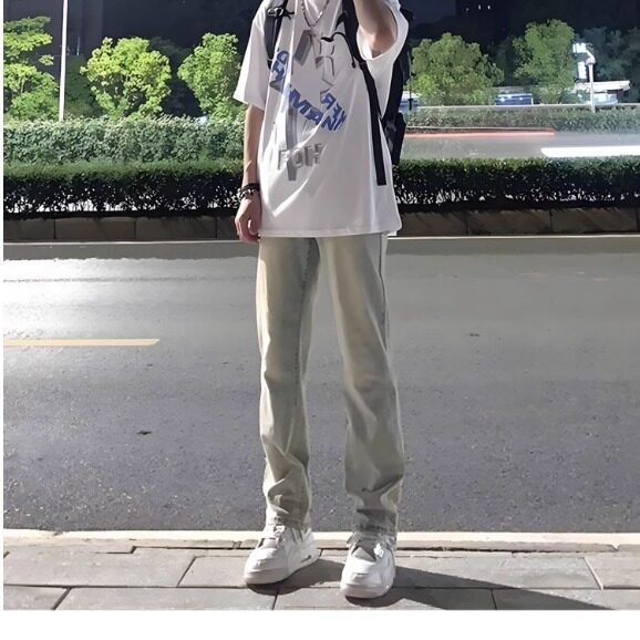 美式高街vibe复古水洗做旧黄泥染拉链开叉牛仔裤男直筒微喇长裤子,男装牛仔裤,星座506A