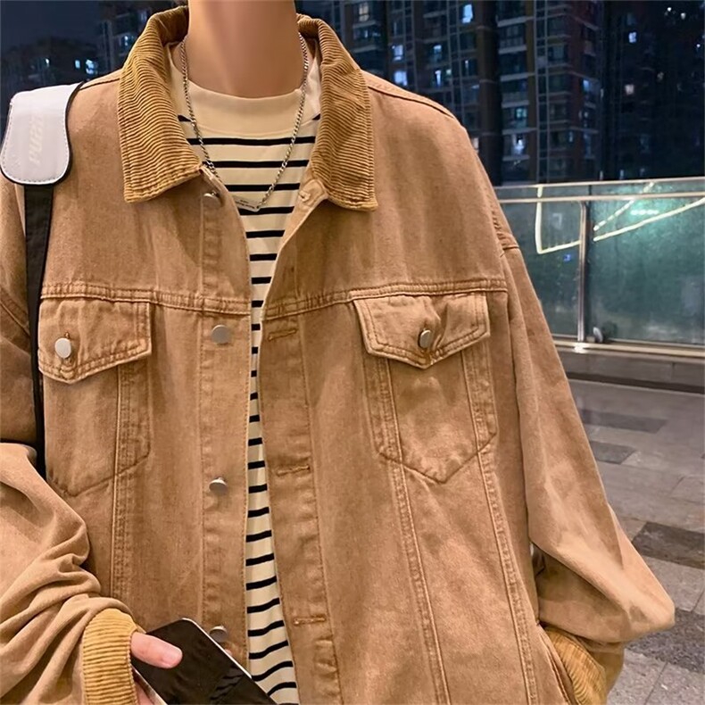 美式复古高街牛仔外套男春秋季ins潮牌hiphop宽松夹克衫JK868-p68图片