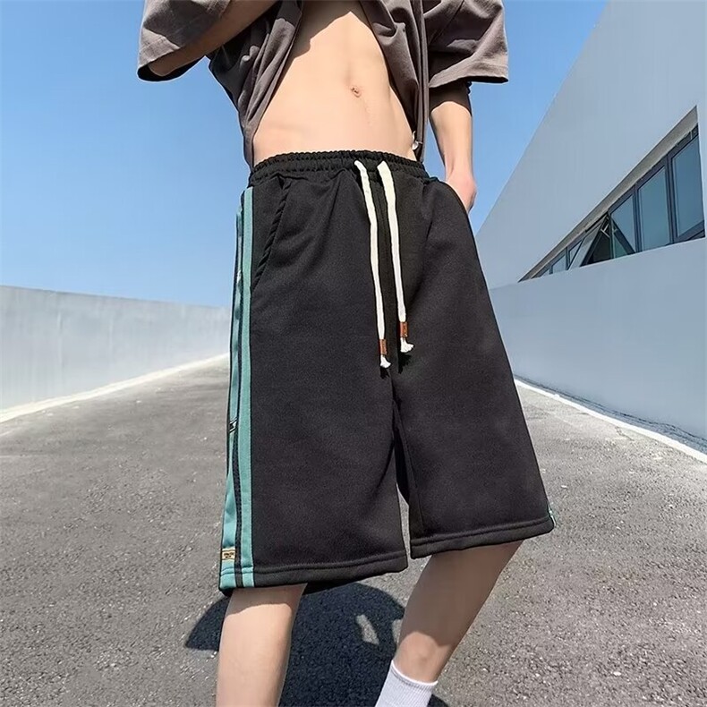 夏季新款休闲短裤男潮牌拼色运动字母潮流宽松学生五分裤DK65p30,男装牛仔裤,星座1013