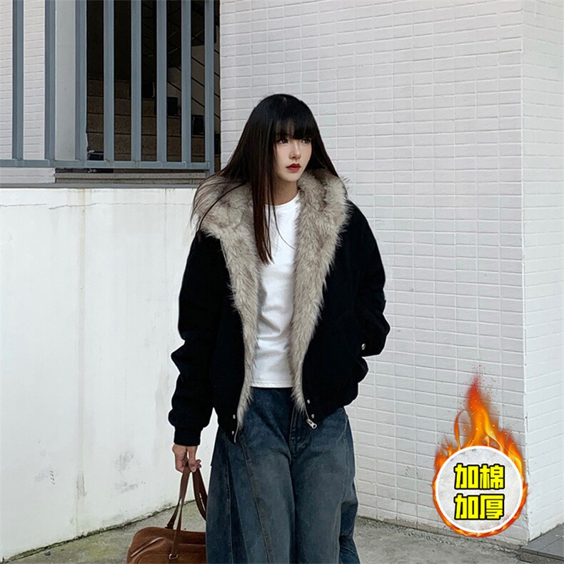 现货高品质美式高街冬季重磅硬挺短款座山雕毛领棉衣男女加厚外套，男装棉衣，电商A486