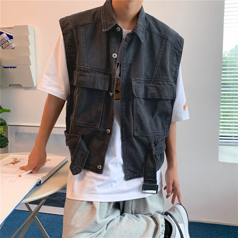 春季牛仔马甲男ins潮牌痞帅潮流宽松机能风坎肩外穿工装背心外套，男装背心/马甲，星座1013