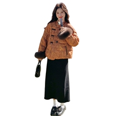 新款2025冬季90白鸭绒羽绒服新中式外套配袖毛8833-P335-K498，女装羽绒服，2C230