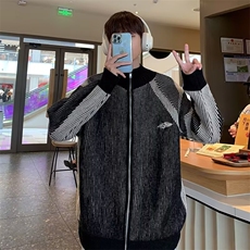 美式复古拉链撞色立领毛衣男女同款宽松水洗开衫外套潮-MY569，男装针织衫/毛衣，星座601-2