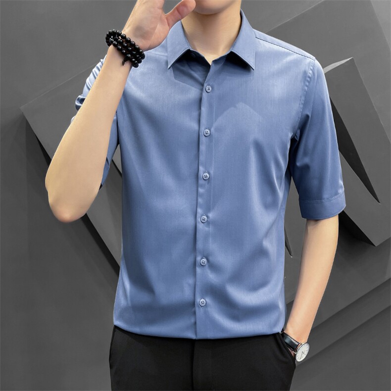 夏季冰丝衬衫男修身潮流五分袖商务高级感白衬衣8315P65控118，男装T恤，电商A355（原A415）