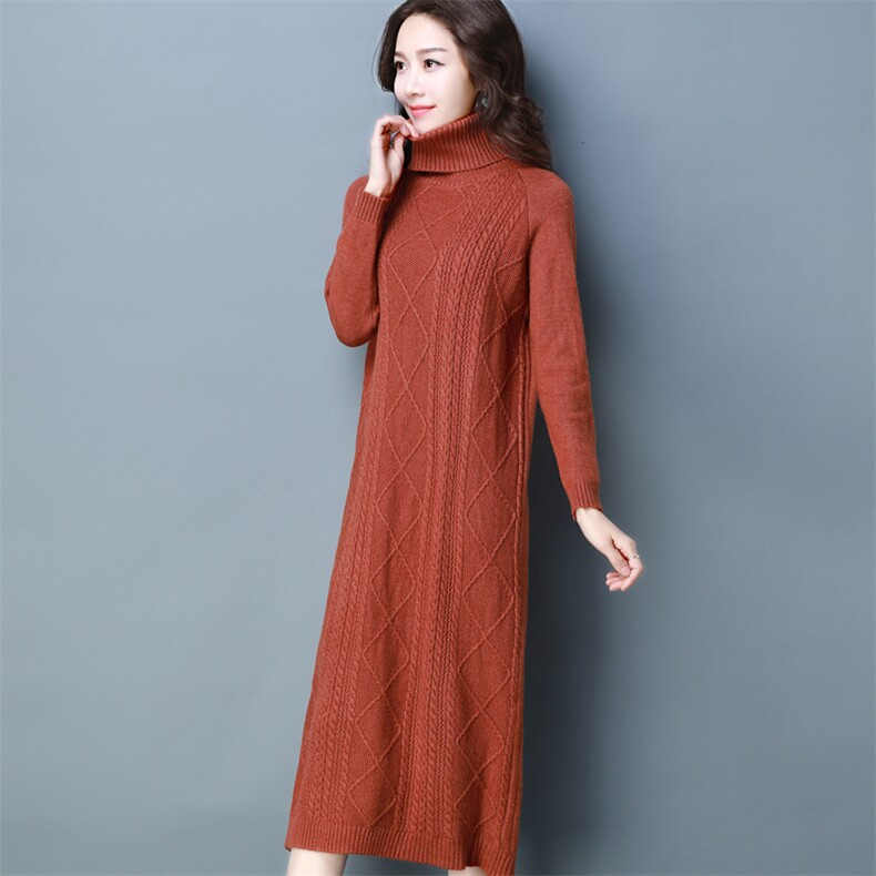 宽松中长款长袖2020年冬季套头高领纯色针织衫/毛衣舒适韩版气质，女装针织衫/毛衣，奕阳依阁