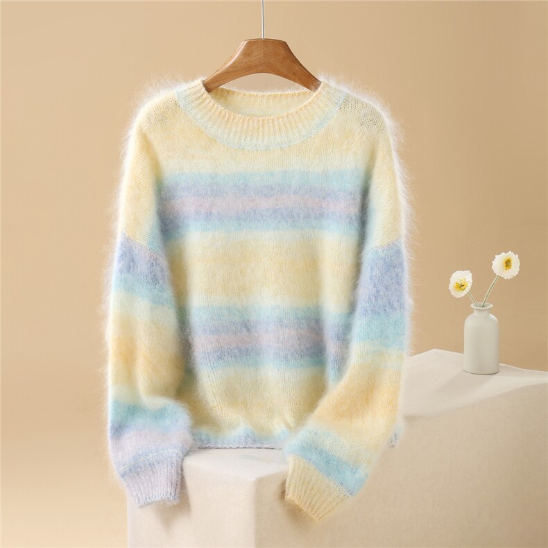 2025年秋季常规单件长袖圆领花纱圆领灯笼袖时尚百搭通勤休闲，女装羊绒衫，英集羊绒