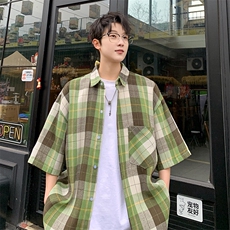 短袖衬衫男夏季新款磨毛格子衬衣DX003-特批26无差价，男装衬衫，星座214-3