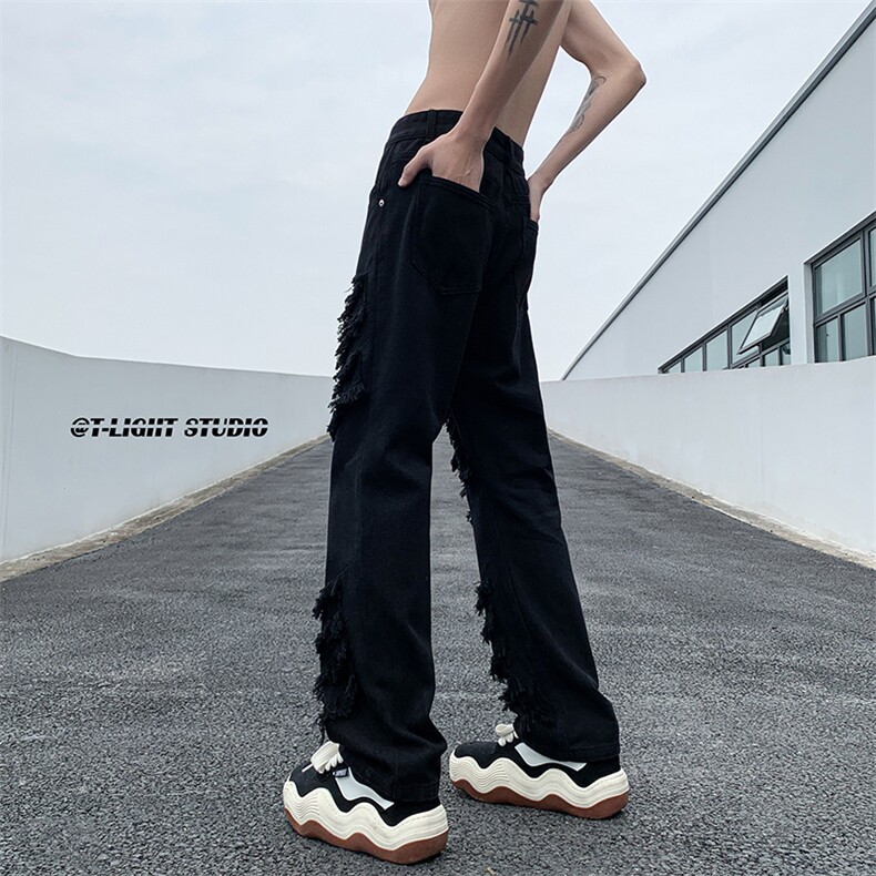 B221美式ins高街暗黑小众情侣个性款休闲牛仔裤LK23051-P65控88,男装牛仔裤,电商B221