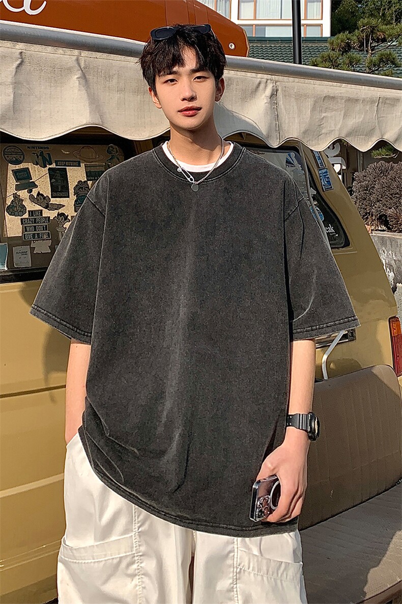 X1025-TP25重磅240克水洗短袖T恤可二开2023夏季潮牌半袖上衣男,男装T恤,电商A102-1