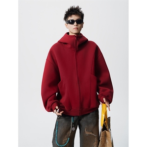 8XL-M 休闲复古潮美式重磅连帽宽松安克拉红色卫衣外套WY34P8图片