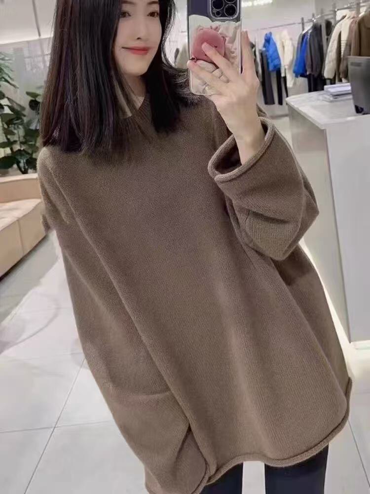 2025年秋季时尚百搭通勤简约休闲羊毛圆领中长款，女装羊毛衫，冀清阳荣