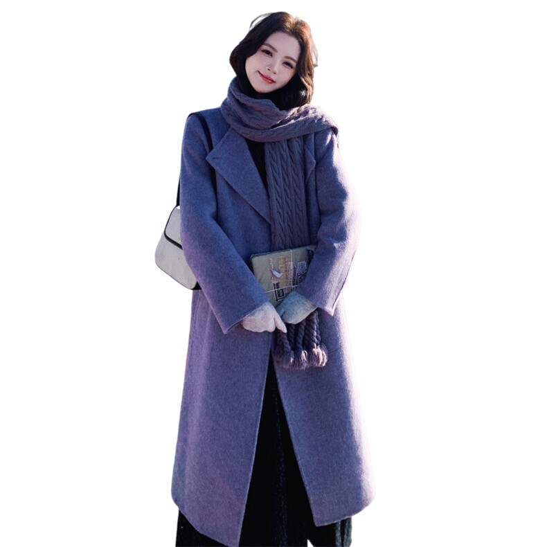 2025冬季新款紫色羊绒大衣70毛送围巾2C375-2508-P335-k488,女装毛呢外套,2C375