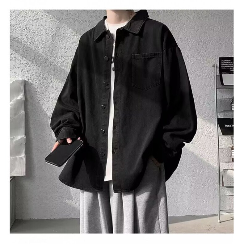 C05黑色牛仔外套新款大学生男装棒球服男生夹克衬衫,男装衬衫,星座308A-1（原309B-1）