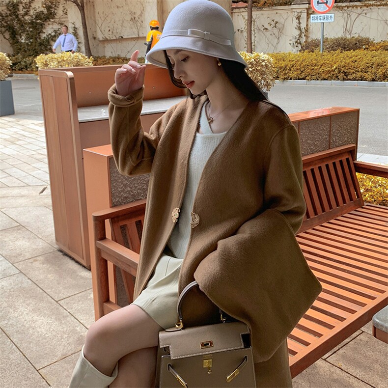 高级感慵懒风30%绒双面呢大衣经典百搭显瘦长款外套,女装双面呢大衣,乾庄羊绒
