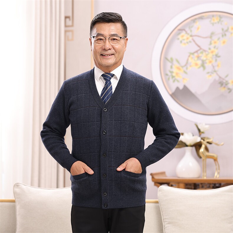 2024年秋季中老年休闲竖格款长袖和马甲男装,男装中老年男装,亚东羊绒制品