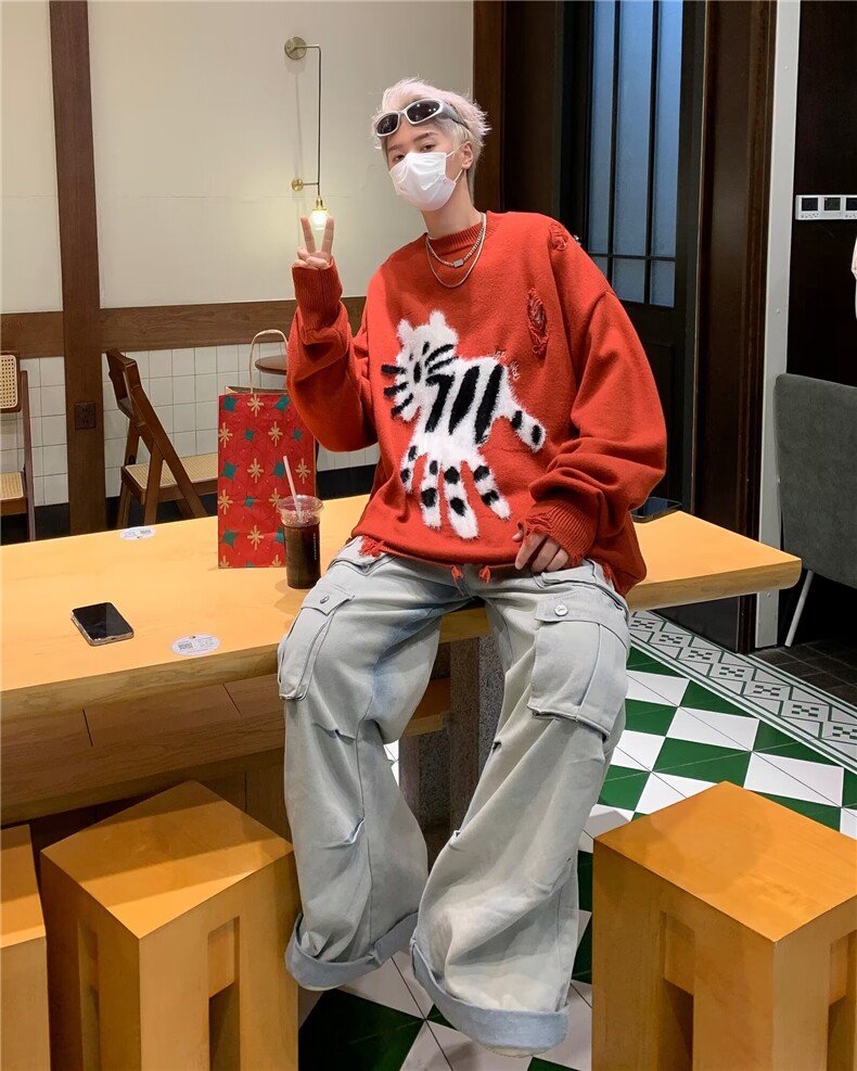 美式圆领毛衣男慵懒风休闲针织衫 R3161 P53图片