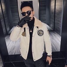 冬季社会小伙翻领羊羔毛机车飞行服棉衣痞帅外套M1195-P128控165，男装棉衣，星座308A