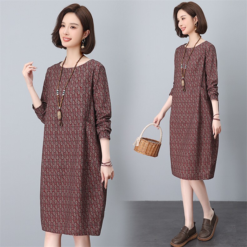 小个子棉麻直筒连衣裙春装大码妈妈中老年裙子宽松遮肚子气质短裙，女装连衣裙，依恋蒂丝