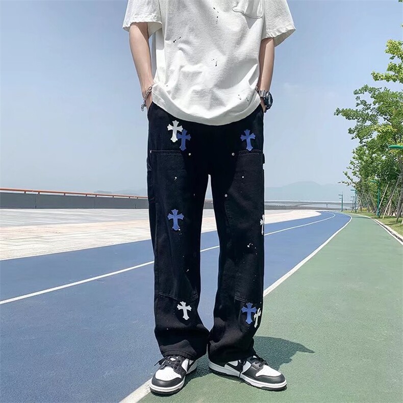 潮欧美高街vibe风嘻哈复古直筒长裤泼墨涂鸦牛仔裤NK7099P50,男装牛仔裤,星座1116-2