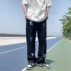 潮欧美高街vibe风嘻哈复古直筒长裤泼墨涂鸦牛仔裤NK7099P50，男装牛仔裤，星座1116-2