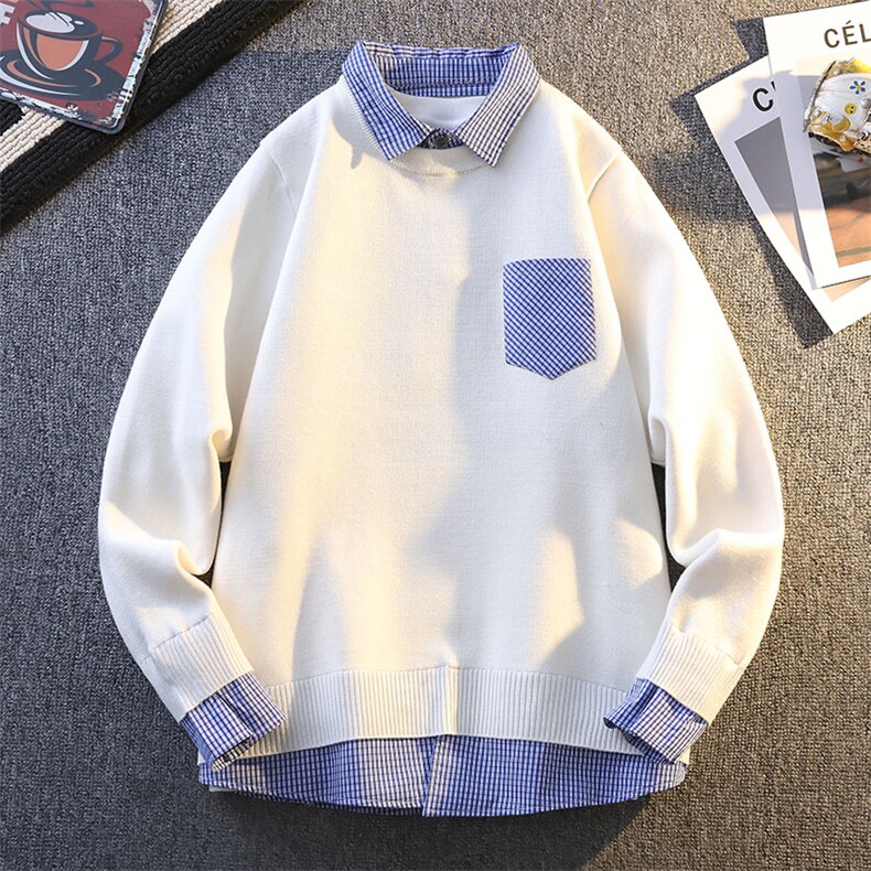 【抖音得物】2025秋季时尚毛衣针织衫假两件polo领长袖，男装Polo衫，电商A113