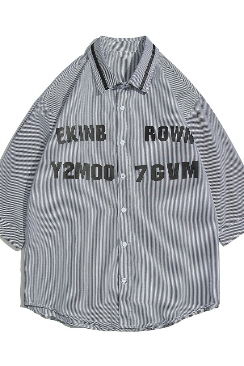 1白底竖条纹大码M-5XL日系潮流情侣七分袖衬衫男QCS7018P45控59,男装衬衫,星座226-2