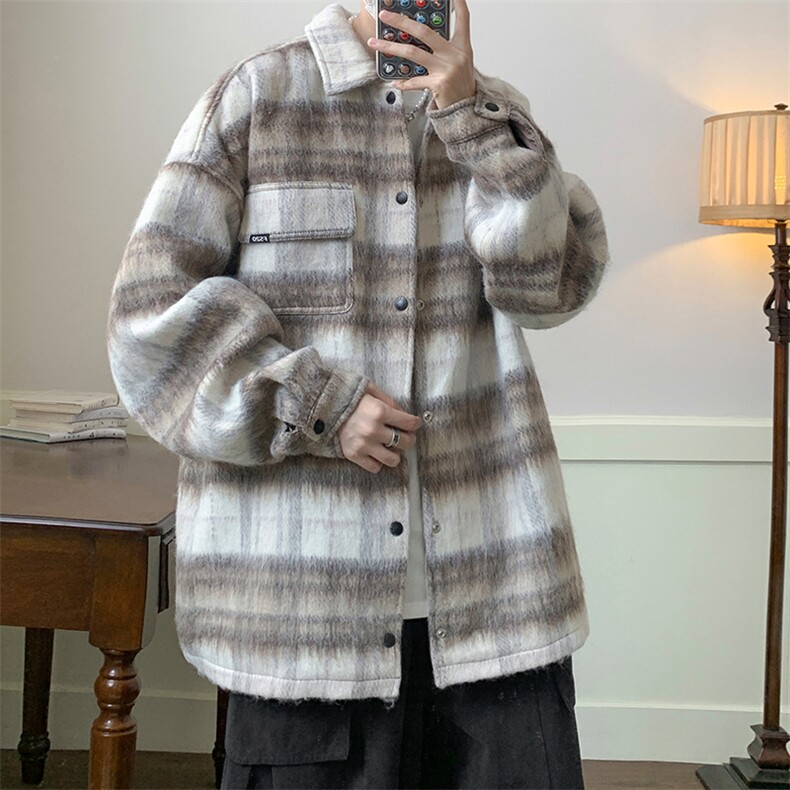 8XL-M特大码小香风长毛呢外套男秋季翻领衬衫夹克上衣JK1305P70,男装夹克,电商D206-1