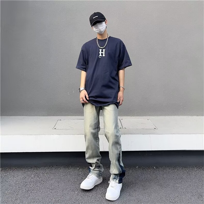 美式vibe裤子高街水洗牛仔裤男设计感小众拉链裤TG06P42,男装牛仔裤,星座1116-2