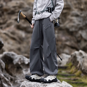 工装裤男春季阔腿cleanfit拼接解构褶皱弯刀裤子K0262-P52图片