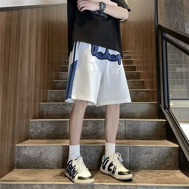 潮嘻哈高街美式短裤男女潮牌宽松运动拼接条纹五分裤DK0695-P33,男装休闲裤,星座308B-2