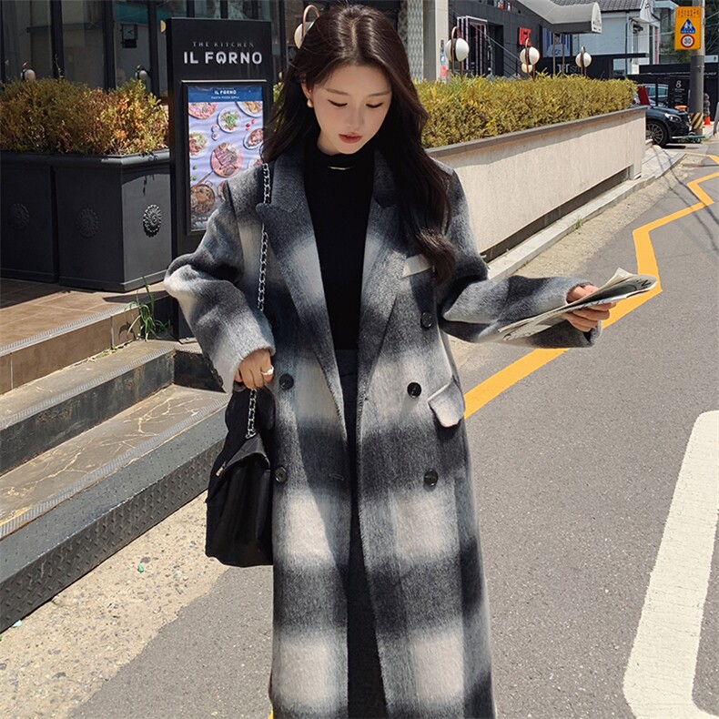 2024年冬季中长款条纹双面呢羊绒大衣-款号8801-P285K418,女装双面呢大衣,浙宝305