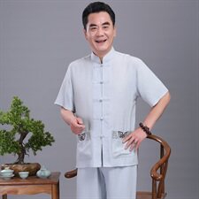 221/中老年唐装套装夏季短袖太拳运动套装老人夏装短袖刺绣，男装套装，星座1216（原钱塘722）