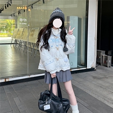 1506-1/M78901/P99小猫连帽毛领羽绒服女白色短款保暖外套，男装羽绒服，星座1506-1