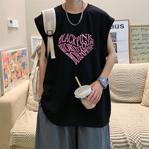 直播品质 重磅纯棉 220克美式印花宽松背心男女无袖t恤潮BX321P25图片