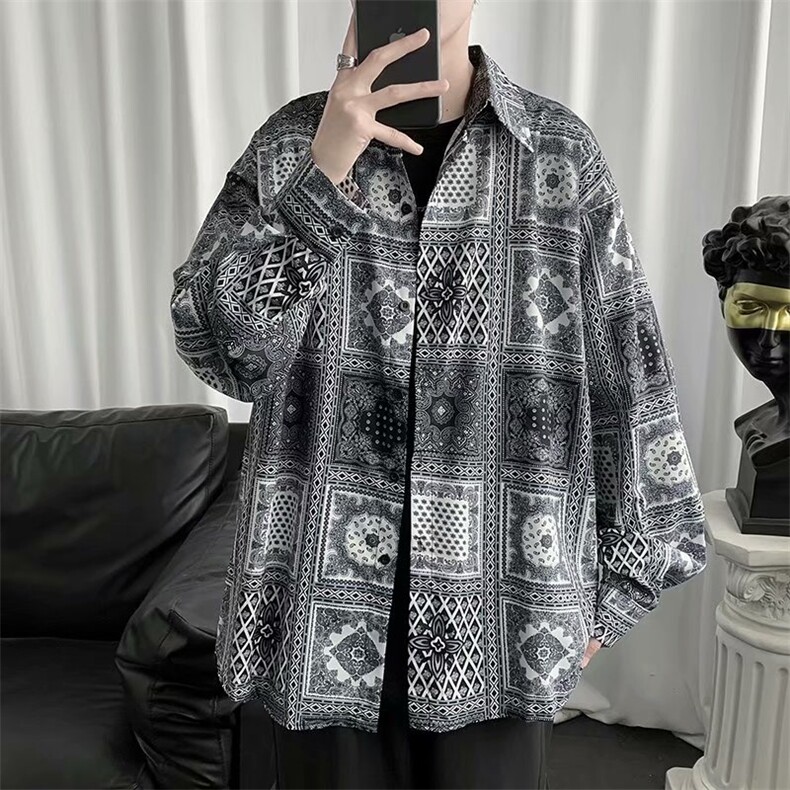 日系腰果花印花衬衫男潮牌复古上衣百搭宽松潮流衬衣  W1151-P28图片