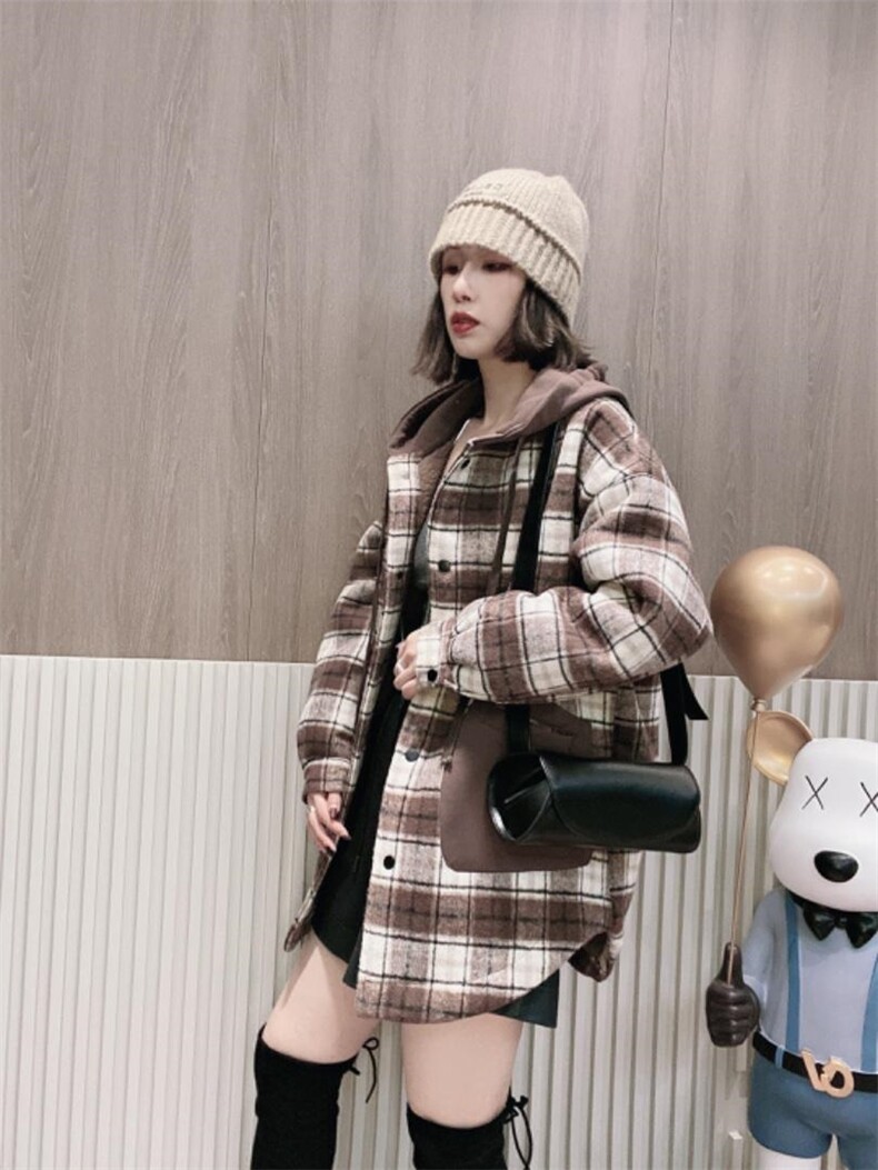 格子羊羔毛内胆外套ＭL，其它，可纳奇