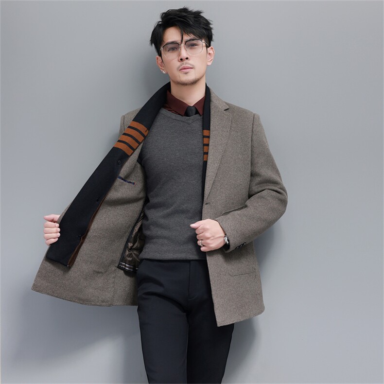 大货男士中年双面呢围巾羽绒服外套中青年羊毛呢脱卸羽绒内胆大衣,男装羽绒服,钱塘723