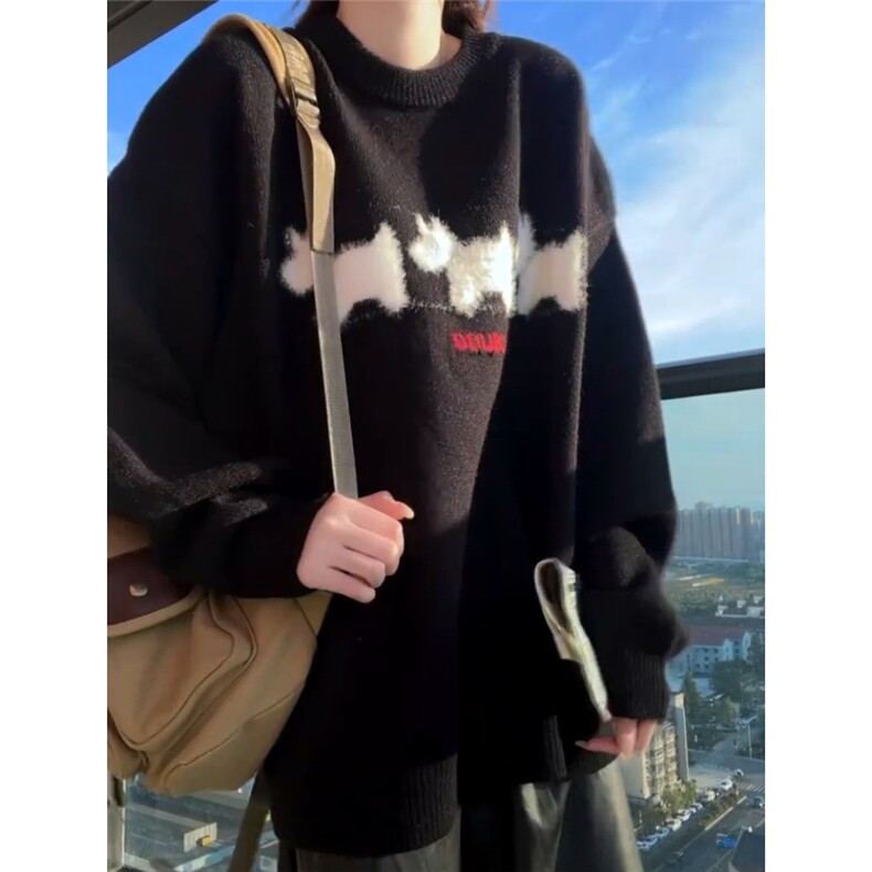 AA1737P50黑色圆领毛衣男美式宽松毛衣貂毛上衣,男装针织衫/毛衣,电商B323A