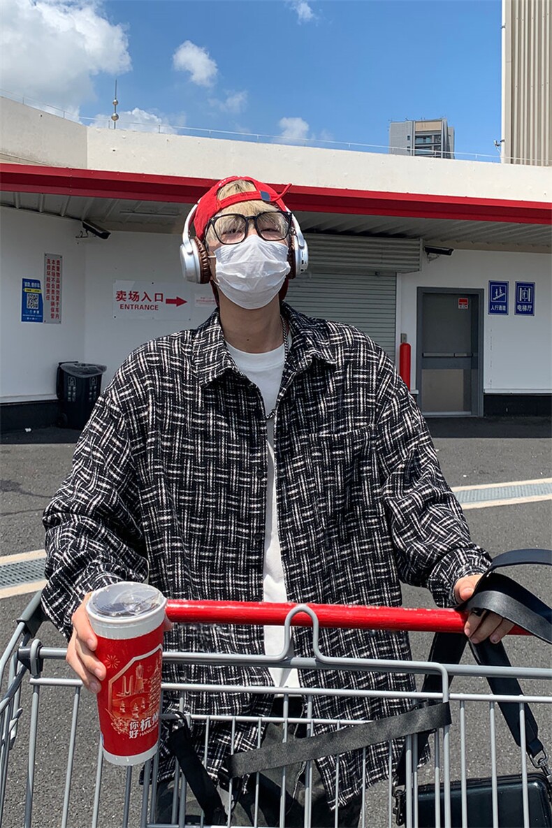 复古宽松休闲细格子衬衫男薄款长袖百搭外套C2261-特价P42,男装衬衫,电商A007