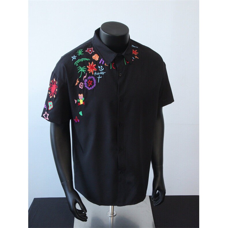 现货！刺绣卡通涂鸦衬衫休闲短袖抖音得物可送样XC80038-特批35,男装T恤,电商A061