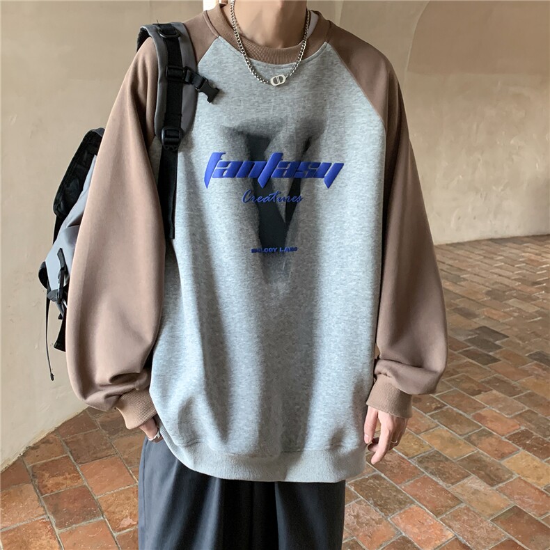 2024春装重磅印花拼接长袖情侣卫衣宽松套头外套男H811P58,男装卫衣,电商A341